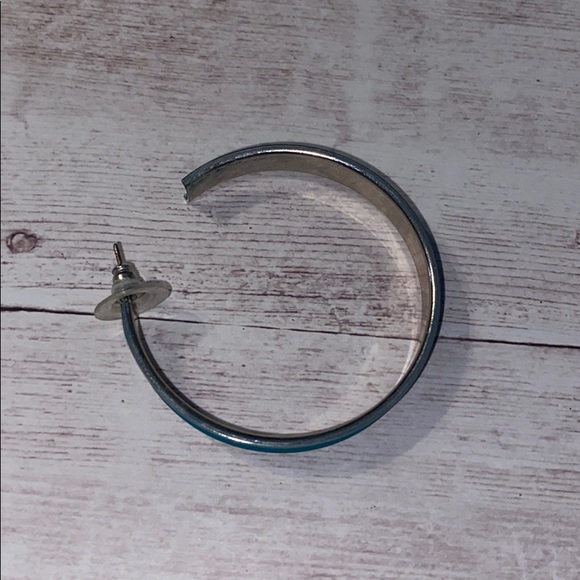 Vintage Teal Enamel Hoops - Picture 2 of 4